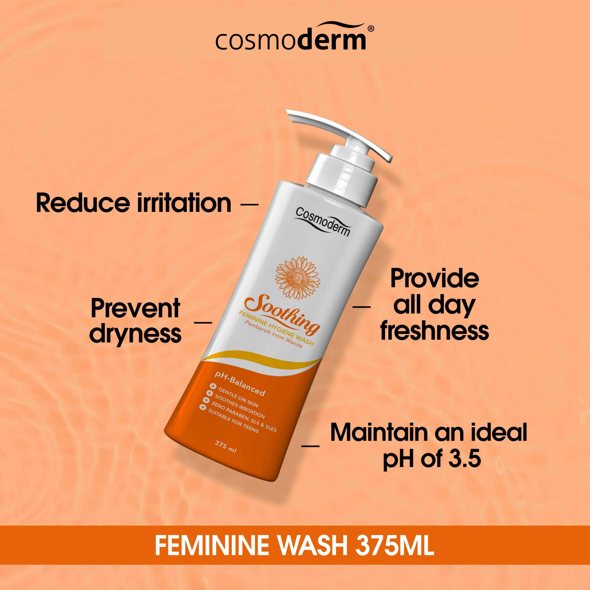 Cosmoderm Soothing Feminine Hygiene Wash 375ml Pembersih Intim Wanita