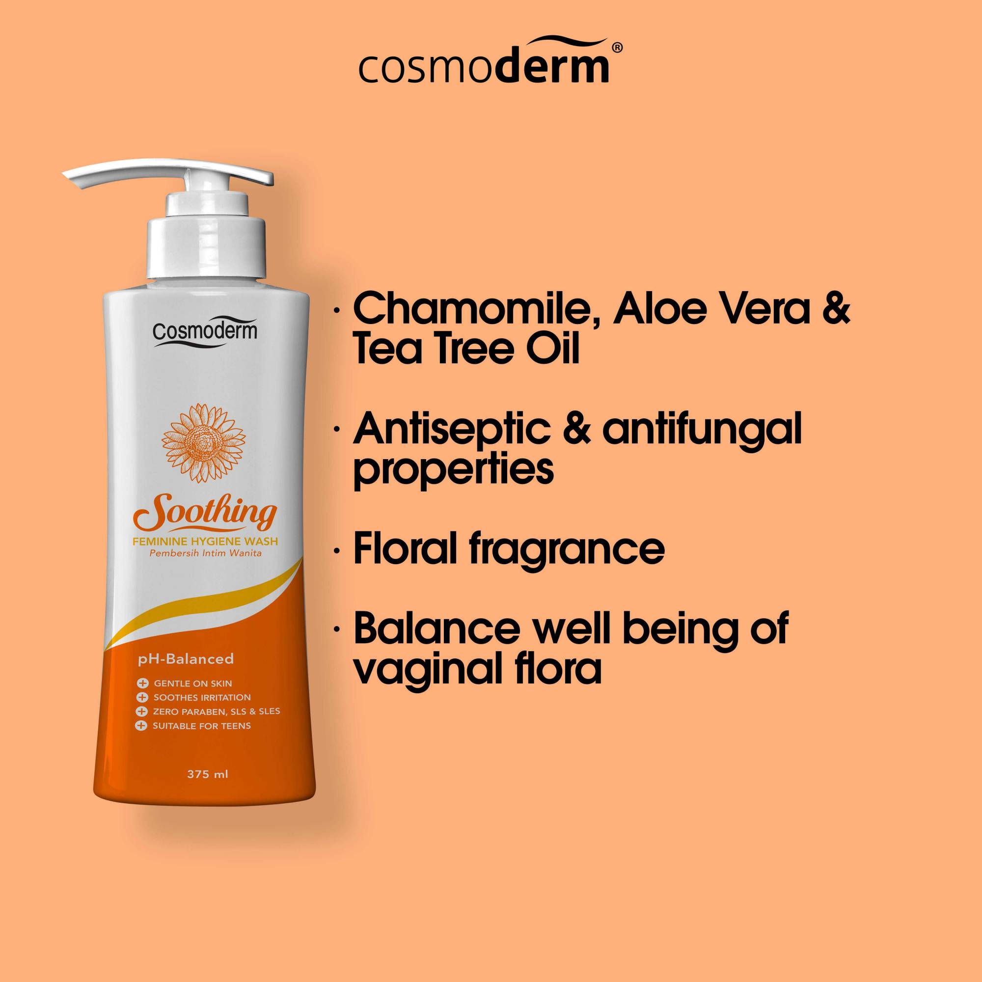 Cosmoderm Soothing Feminine Hygiene Wash 375ml Pembersih Intim Wanita