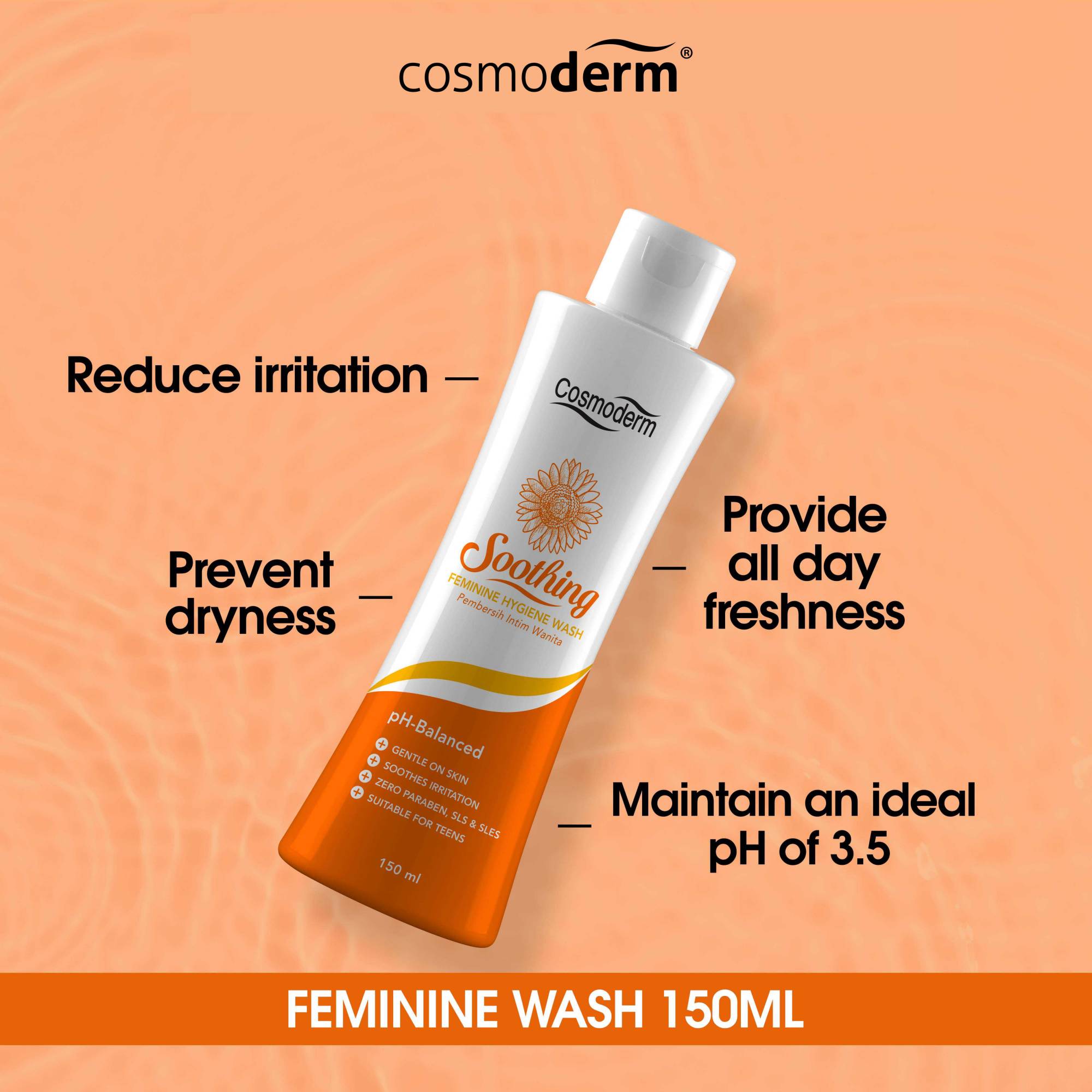 Cosmoderm Soothing Feminine Hygiene Wash 150ml Pembersih Intim Wanita