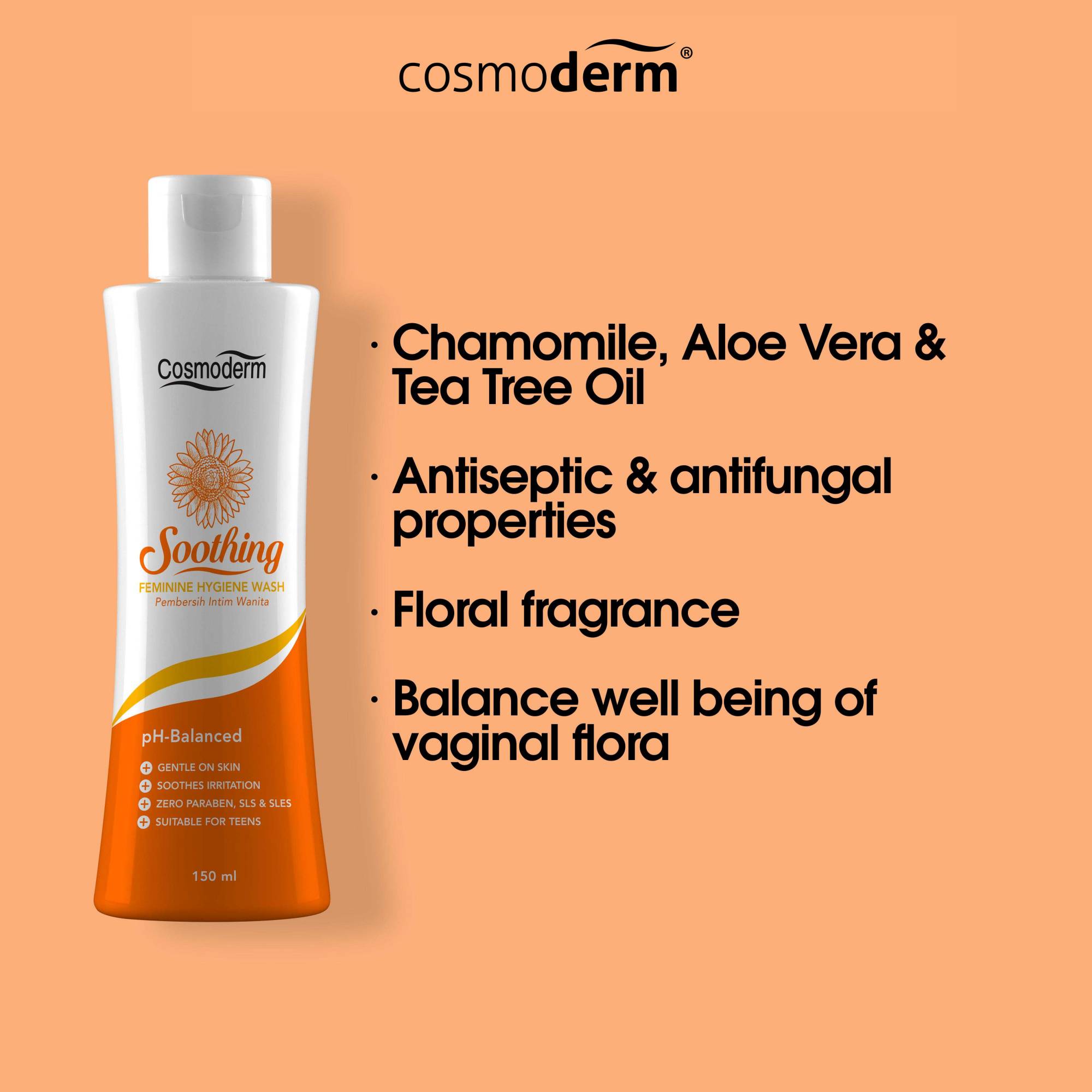 Cosmoderm Soothing Feminine Hygiene Wash 150ml Pembersih Intim Wanita