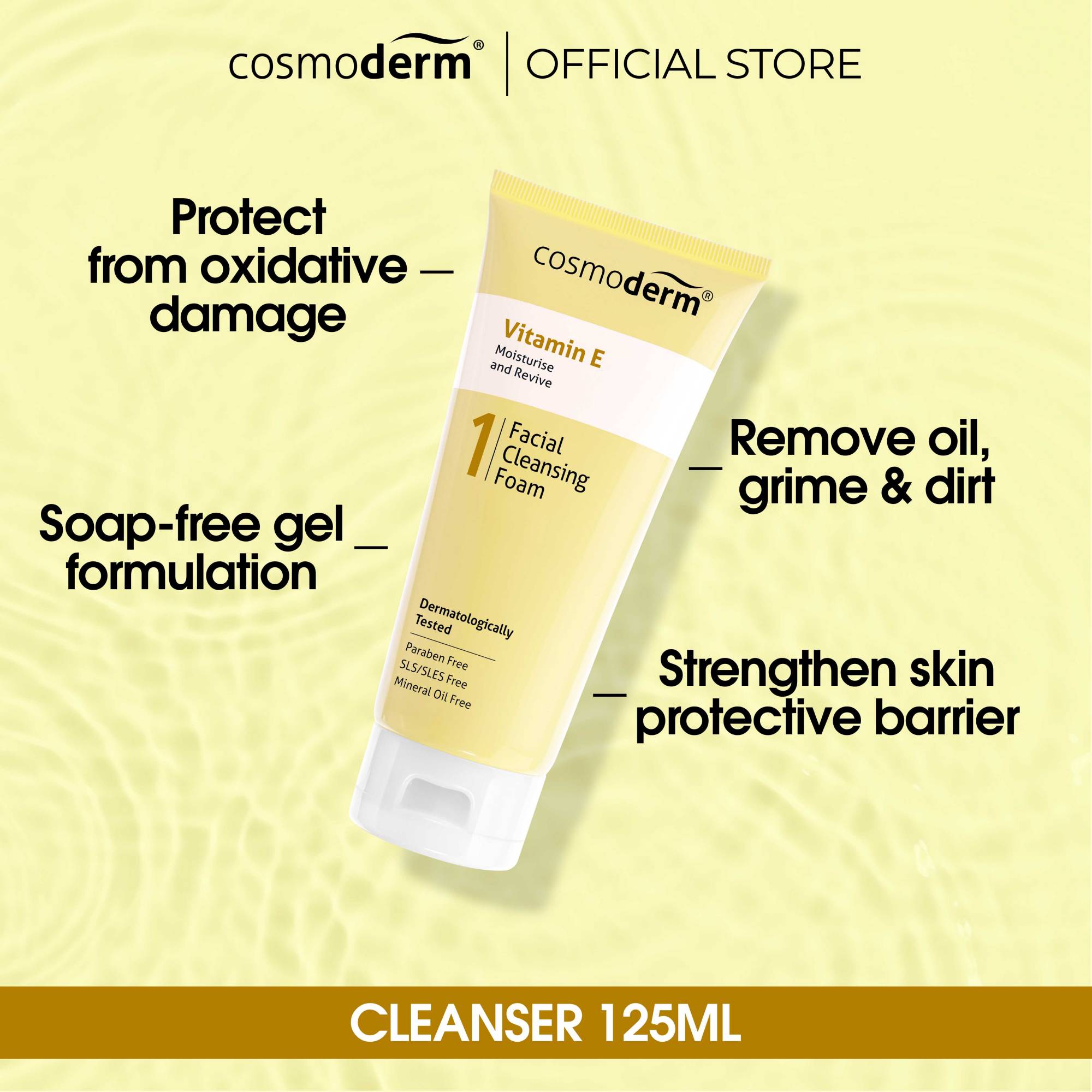 Cosmoderm Vitamin E Facial Cleansing Foam 125ml (Twin Pack)
