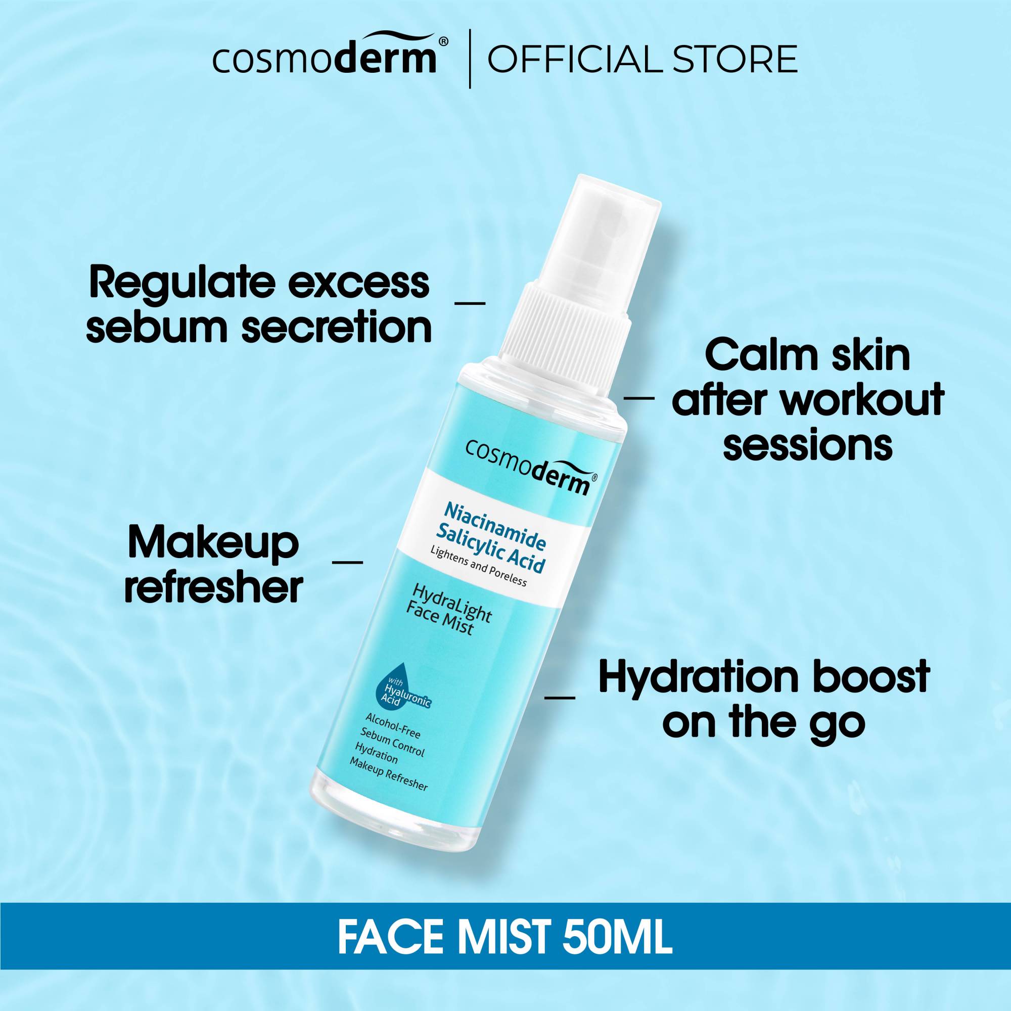 Cosmoderm Niacinamide + Salicylic Acid HydraLight Face Mist 50ml Instant Hydration for Dry Skin