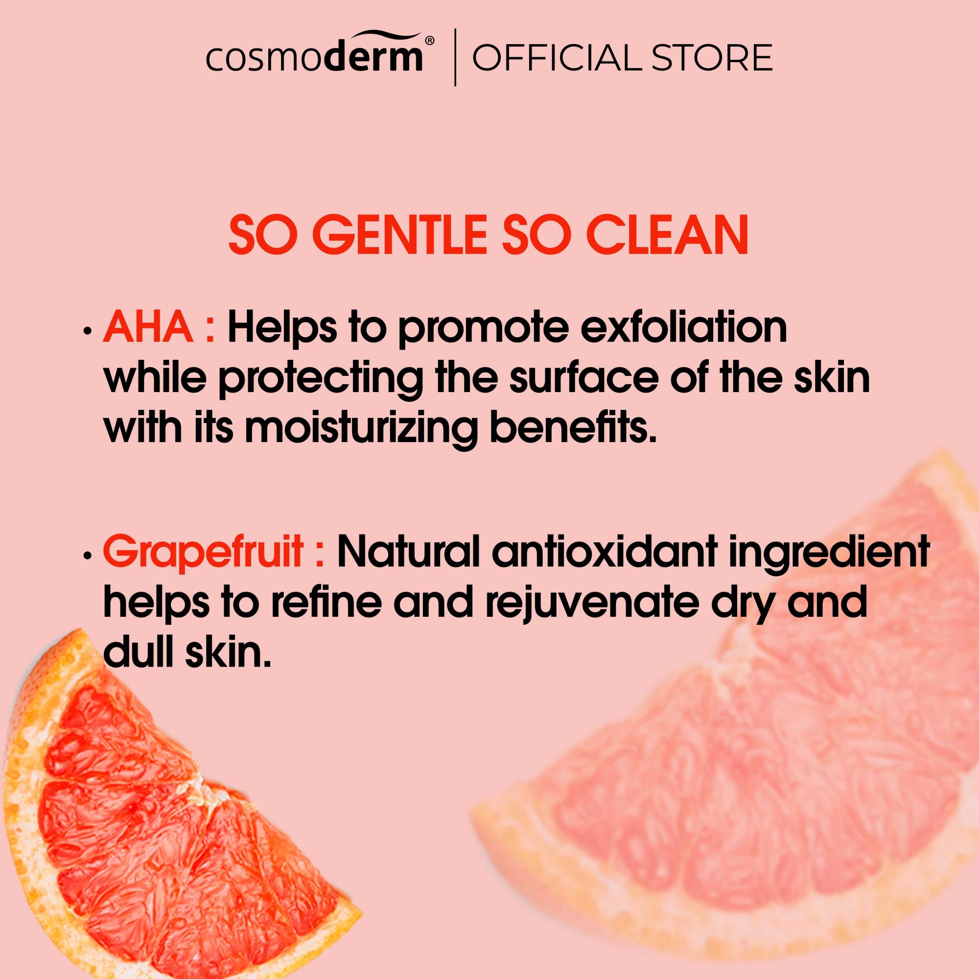 Cosmoderm Natural Glow and Revive Facial Cleanser 100ml (Grapefruit Essential Oil, Lactic Acid/AHA)