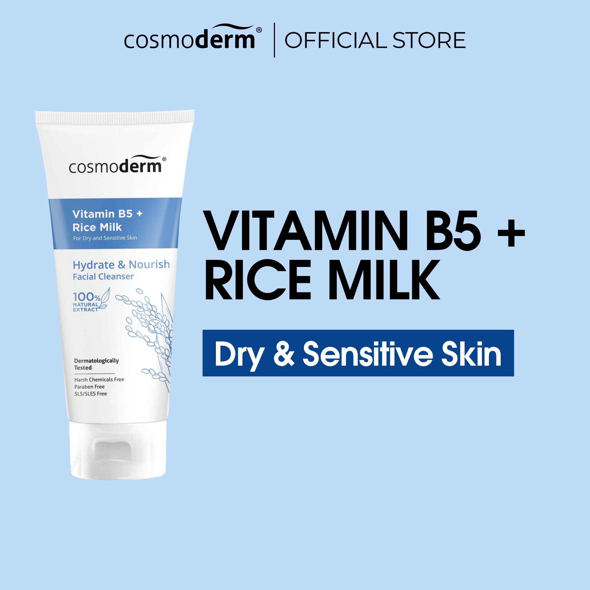 Cosmoderm Natural Hydrate and Nourish Facial Cleanser 100 ml (Rice Milk