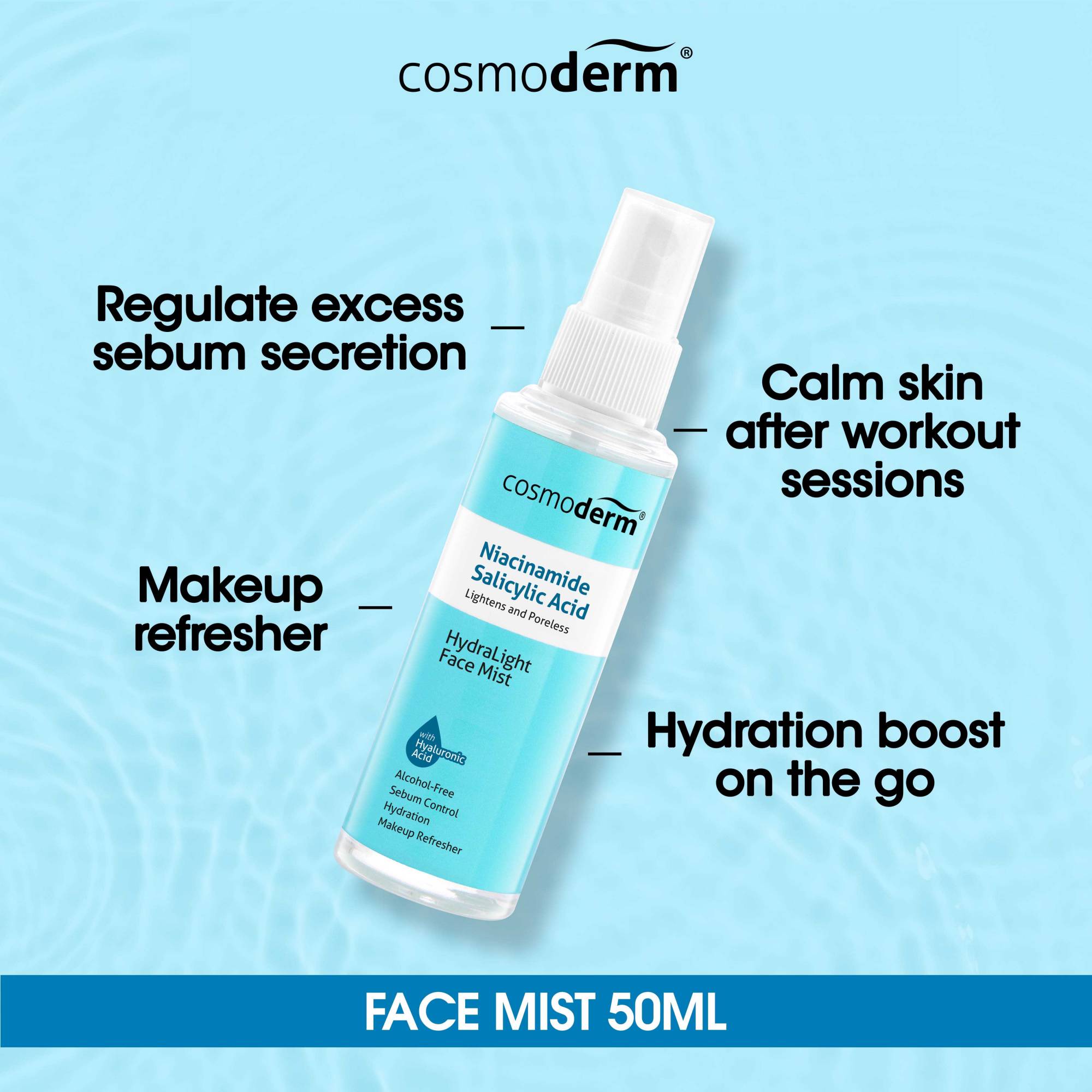 Cosmoderm Niacinamide + Salicylic Acid HydraLight Face Mist 50ml Instant Hydration for Dry Skin