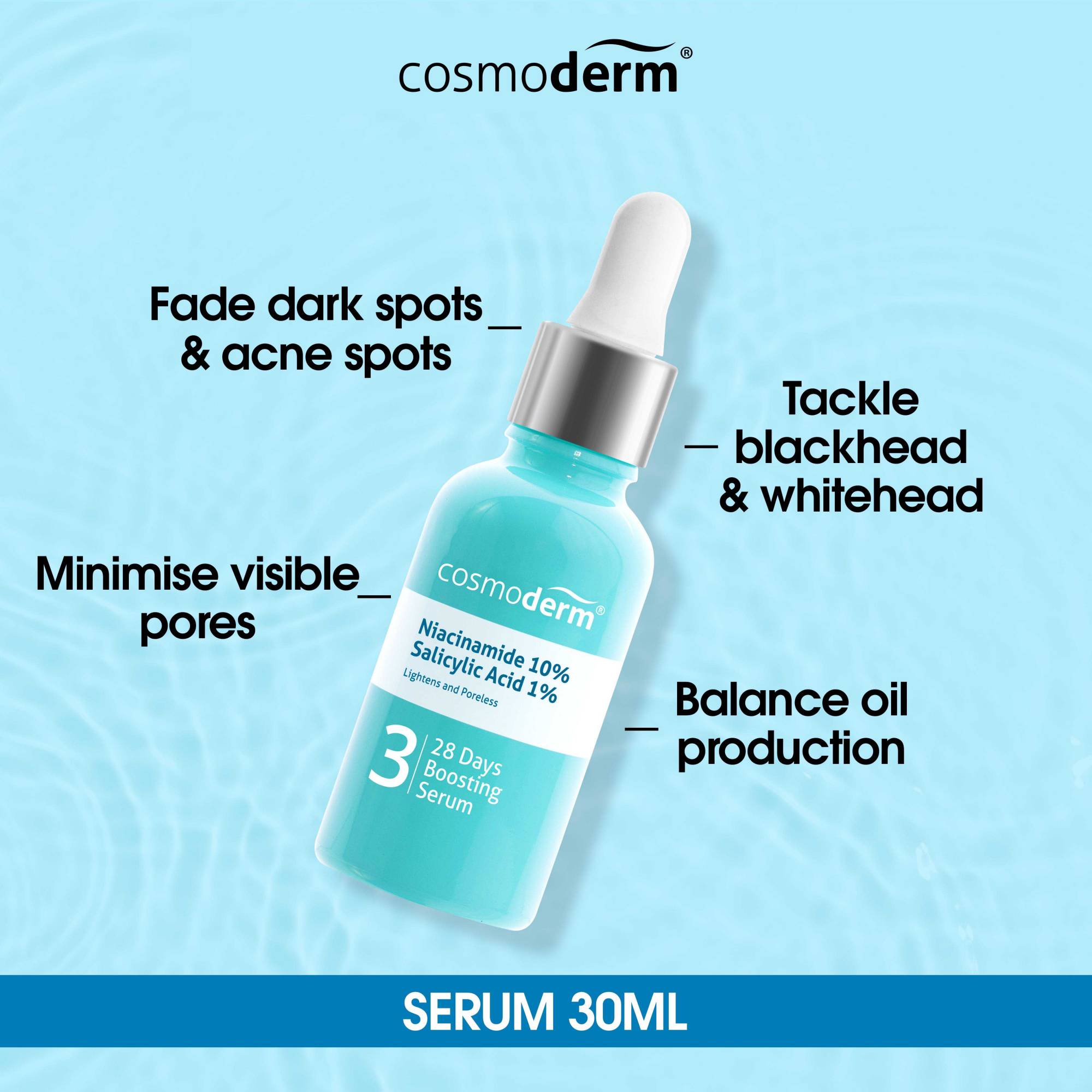 Cosmoderm Niacinamide 10 Salicylic Acid 1 28 Days Boosting Serum 30ml